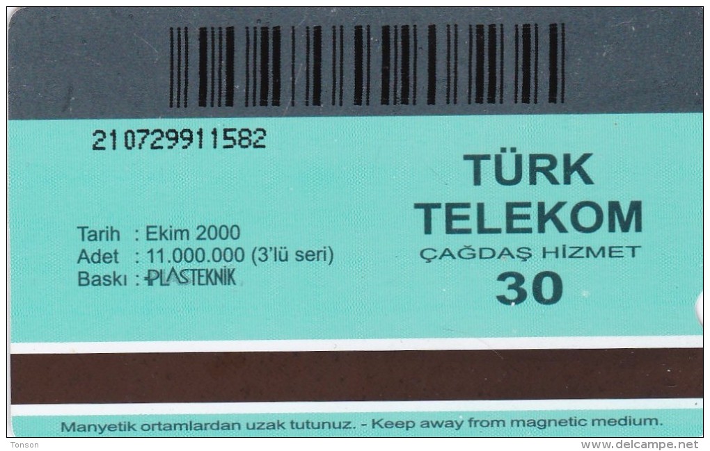 Turkey, N-128b, 30 Units, Turkish Folk Poets, Asik Veysel, 2 Scans.   Plasteknik - Turchia