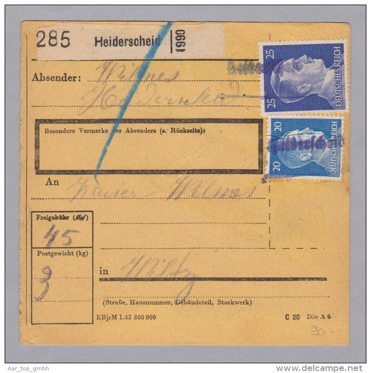 Heimat Luxemburg Heiderscheid Lang-O 1944-07-21 Paketkarte - 1940-1944 Occupation Allemande