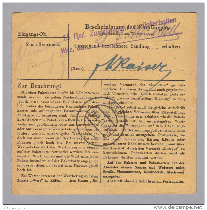 Heimat Luxemburg Heiderscheid Lang-O 1944-07-21 Paketkarte - 1940-1944 Occupation Allemande