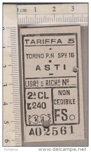 PO2242D# BIGLIETTO TRENO - STAZIONE TORINO PORTA NUOVA - ASTI 1950 - Europe