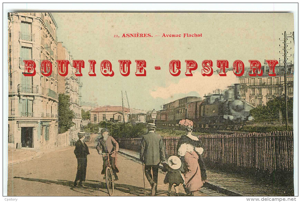 OF < 92 - ASNIERES < RARE < PASSAGE Du TRAIN AVENUE FLACHAT - LOCOMOTIVE CHEMIN De FER - - Asnieres Sur Seine