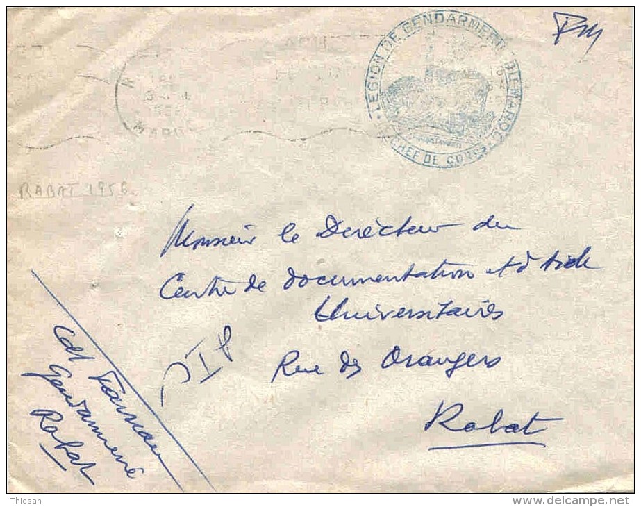 Maroc Marokko Morocco Marruecos Rabat 1956 Lettre FM Gendarmerie Cover Brief Carta - Cartas & Documentos