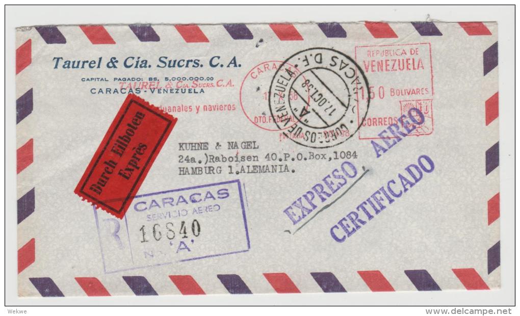 Ven072/  VENEZUELA - Brief (cover)  Luftpost/ Express Einschreiben 1958 , CaracS NACH HAMBURG - Venezuela