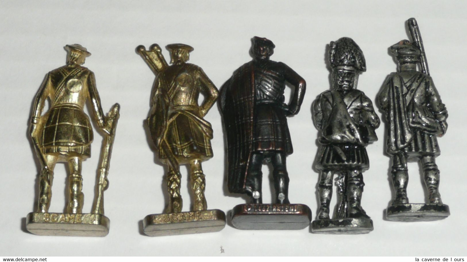 Rare Lot De 5 Figurines Métal Kinder Vintage Scot Scottish Soldat écossais Cornemuse - Figurines En Métal