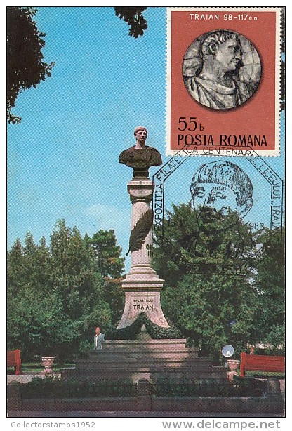 23665- ARCHAEOLOGY, TRAJAN ROMAN EMPEROR, COIN, MAXIMUM CARD, 1983, ROMANIA - Archaeology