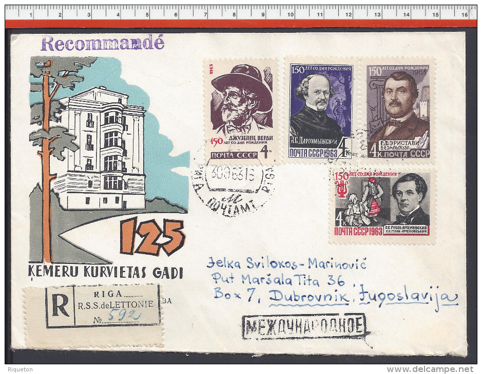 LETTONIE - 1963 - LETTRE RECOMMANDE DE RIGA AVEC TIMBRES RUSSE VERS DUBROVNICK - - Lettonie