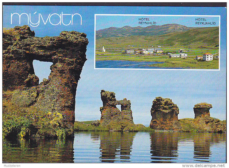 Iceland PPC Mývatn Søen Lake Hótel Reynihlid & Reykjahlid Litbrá H. F. No. 3004 (2 Scans) - Iceland