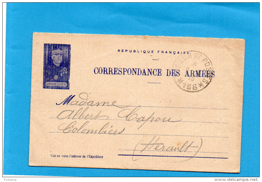 Marcophilie-Guerre 14-18- Carte Lettre FM-général Joffre--T P 166 -9 Juin 1916 - Guerre De 1914-18