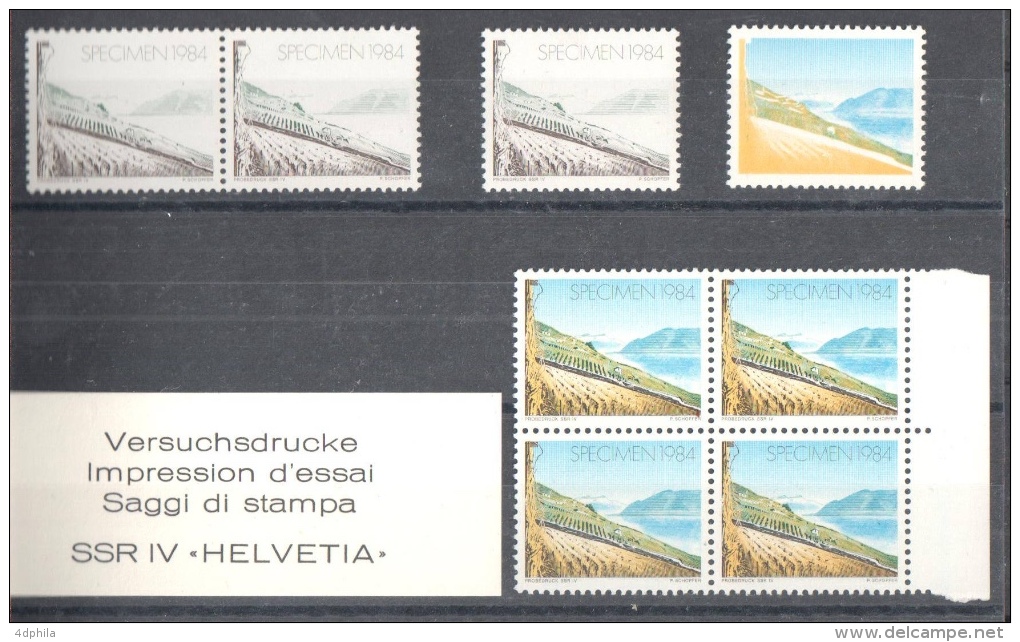 SWITZERLAND 1984 Progressive Proofs : 8 Dummy Stamps - Specimen Essay Proof Trial Prueba Probedruck Test - Variétés