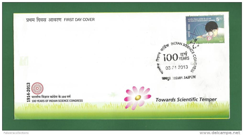 INDIA 2013 Inde Indien - 100 YEARS INDIAN SCIENCE CONGRESS - FDC MNH ** - Scientist, DNA, Flower - As Scan - Covers & Documents