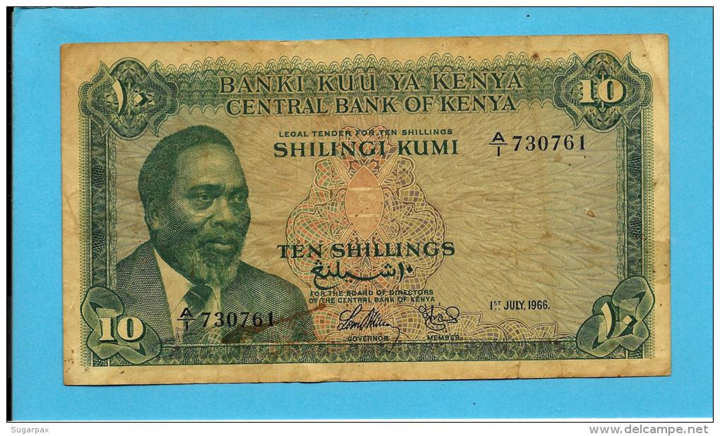 KENYA - 10 Shillings - 01.07.1966 - Pick 2.a - Mzee Jomo Kenyatta  - 2 Scans - Kenia