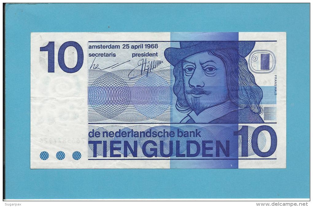 NETHERLANDS -  10 GULDEN - 25.04.1968 - Pick 91.b - FRANS HALS - 2 Scans - 10 Florín Holandés (gulden)
