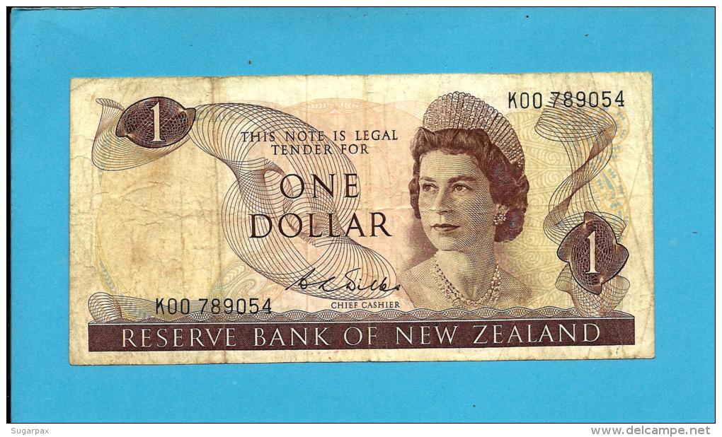 New Zealand - 1 Dollar - ND ( 1968 - 1975 ) - Pick 163.b - Sign. D. L. Wilks - Queen Elizabeth II / Bird - 2 Scans - New Zealand