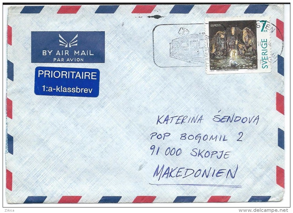 Cover AIR MAIL Envelope Sweden Via Macedonia,seal - Motive Tramway,stamp Europa CEPT 1997 - Lettres & Documents