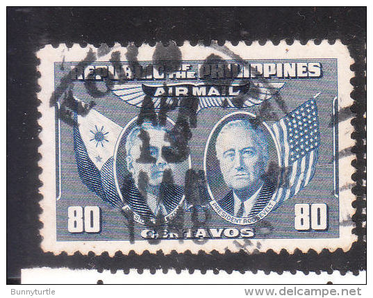 Philippines 1947 Manuel L Quezon And Franklin D Roosevelt 80c Flag Used - Philippines