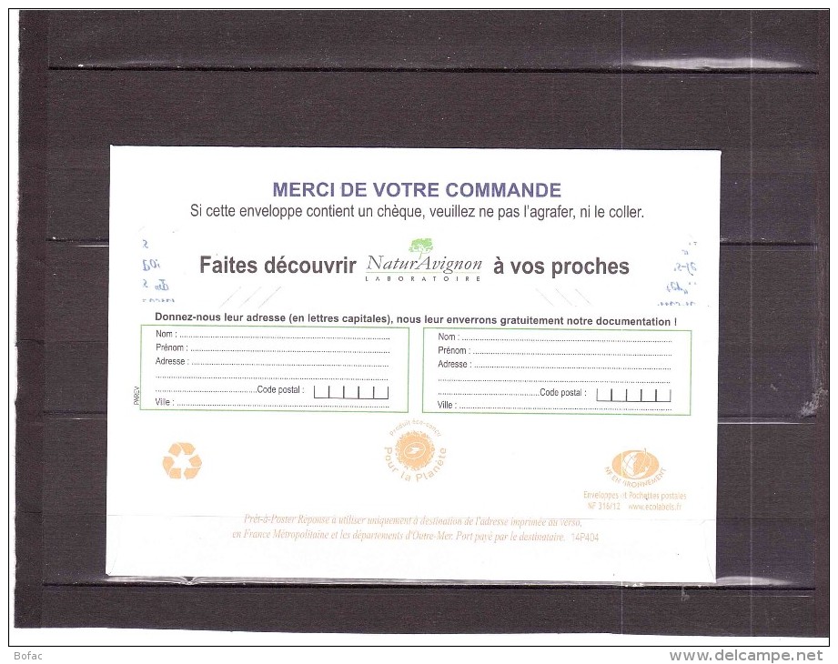 PAP POSTE REPONSE LETTRE PRIORITAIRE Ciappa-Kavena Laboratoire Naturavignon  Num 2rf 02 01 00 NF 316/12  ** 2 Scans 439 - Prêts-à-poster: Repiquages Privés