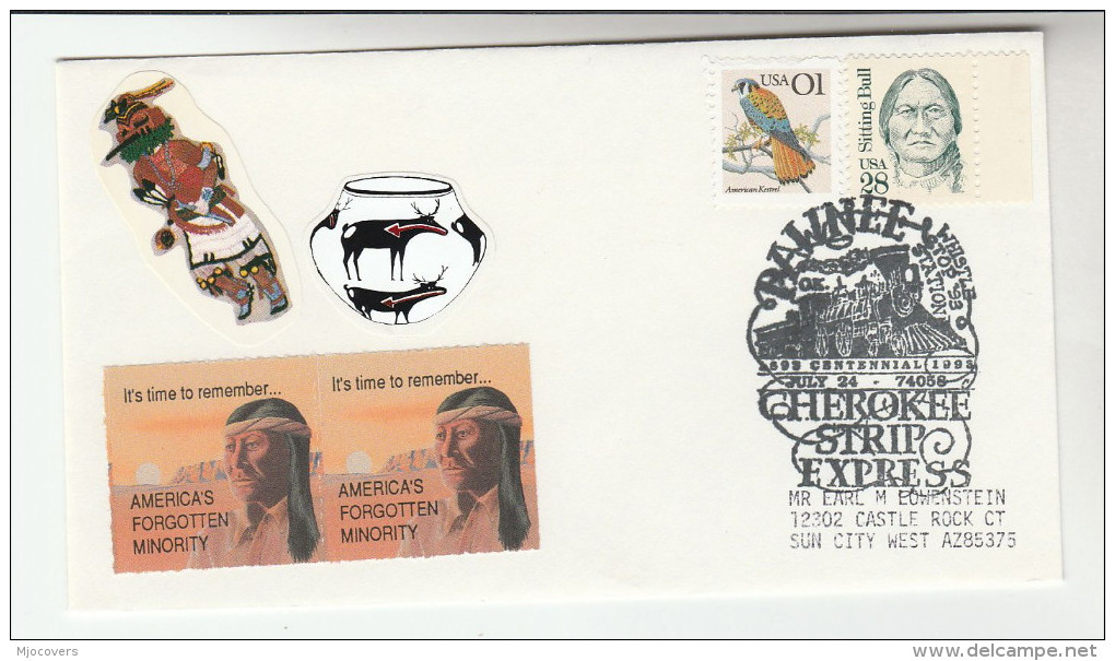 1993 PAWNEE Cherokee  NATIVE AMERICAN INDIANS EVENT COVER Usa Stamps Indian Steam Train Railway - American Indians