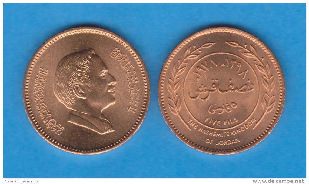 JORDAN  / JORDANIA  5 Fils (1/2 Qirsh) 1.978 BRONCE  KM#36  EBC/SC   XF/UNC    T-DL-11.357 - Jordanië