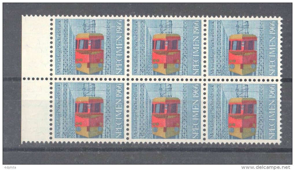 SWITZERLAND 1966 Locomotive  - Block Of 6 Dummy Stamps - Specimen Essay Proof Trial Prueba Probedruck Test - Plaatfouten