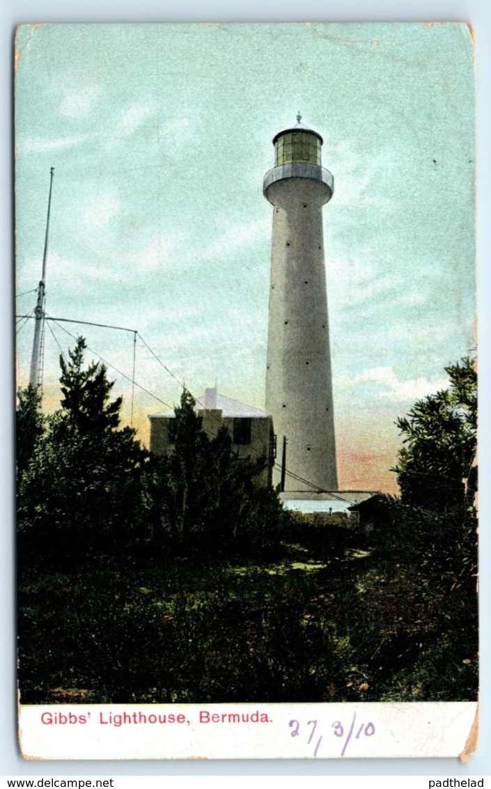 POSTCARD GIBBS LIGHTHOUSE BERMUDA 1910 SENT TO JERSEY IN CHANNEL ISLE - Bermuda