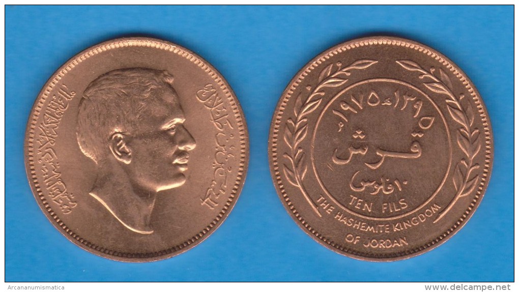 JORDAN  / JORDANIA  10 Fils (Qirsh , Piastre) 1.975  BRONCE  KM#16  EBC/SC   XF/UNC    T-DL-11.358 - Jordanie