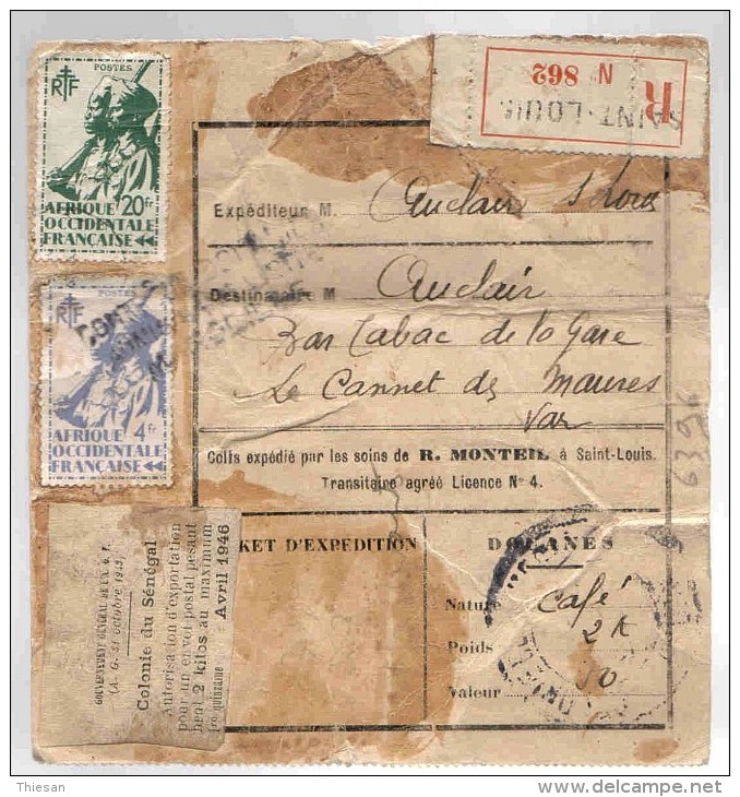 Sénégal étiquette Recommandée Colis Saint-Louis Café Coffee Douane Customs - Cartas & Documentos