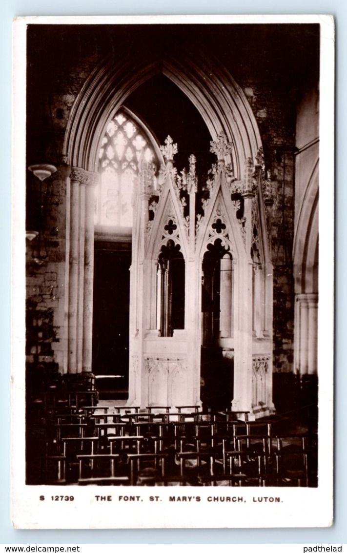 POSTCARD LUTON ST MARYS CHURCH INTERIOR THE FONT POSTED 1950 SENT TO CAERNARFON CARNARVON NORTH WALES - Autres & Non Classés