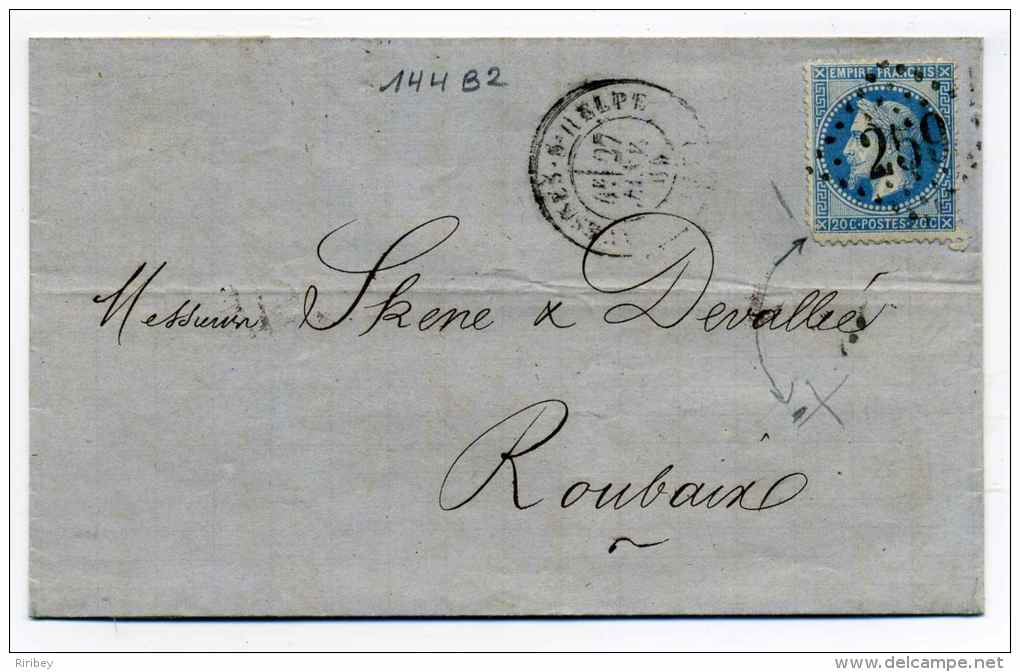 Variété 144B2 Napoléon YT N°29 Sur LAC D'AVESNE SUR HELPE / Dept 57 Nord / Janvier 1869 - 1849-1876: Période Classique