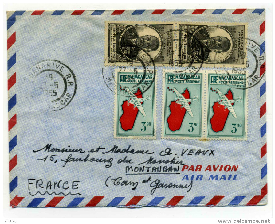 Lettre De TANANARIVE - MADAGASCAR / Mai 1955 - Affranchissement Composé / Pour Montauban - Briefe U. Dokumente