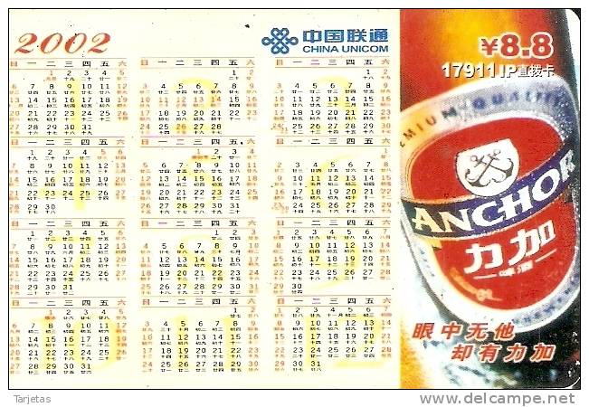 TARJETA DE CHINA DE CERVEZA ANCHOR  (BEER) CALENDARIO - Publicidad