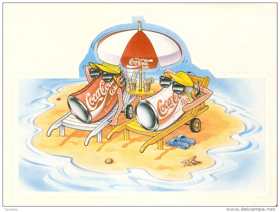 ADHESIVO DE COCA-COLA (COKE) 2 LATAS DE VACACIONES TOMANDO EL SOL 19cm X 14cm. - Advertising Posters