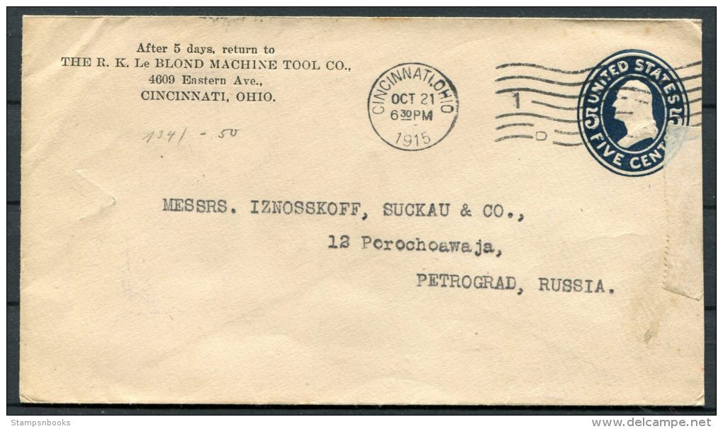 1915 USA Le Blond Machine Tool Co. Cincinnati Ohio Censor Cover - Petrograd Russia - Covers & Documents