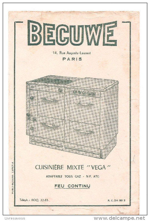 Buvard, BECUWE 14, Rue Auguste-Laurent PARIS Cuisinière Mixte VEGA Adaptable à Tous Gaz Feu - Elektrizität & Gas