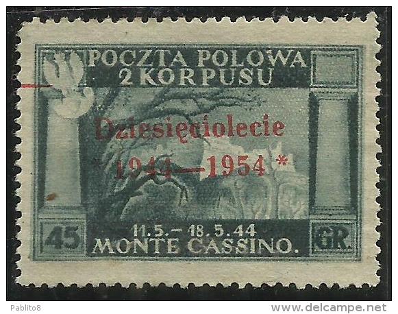 CORPO POLACCO POLISH BODY 1954 GOVERNO DI LONDRA SOPRASTAMPA VERMIGLIO VERMILION SURCHARGED 45 G MNH - 1946-47 Corpo Polacco Period