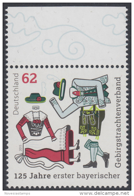 !a! GERMANY 2015 Mi. 3159 MNH SINGLE W/ Top Margin (b) -First Bavarian National Costume Group, Traunstein - Nuovi