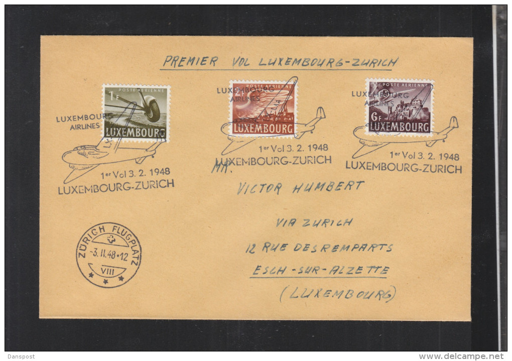 Luxemburg Erstflug Nach Zürich 1948 - Briefe U. Dokumente