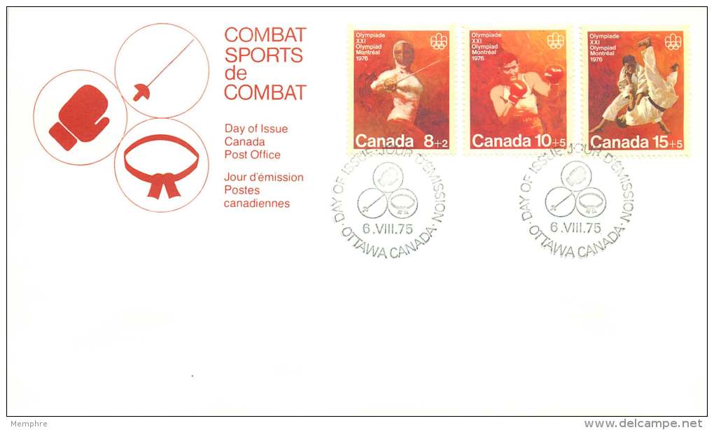 1975  Montreal Olympic Games  Judo, Boxing, Fencing Sc B7-9  Combination FDC - 1971-1980