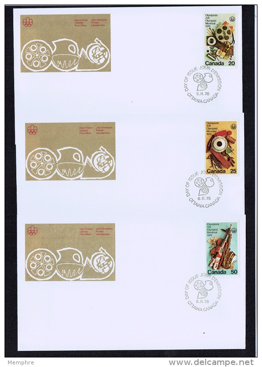 1976 Montreal Olympic Games   Art And Culture  Sc 684-6  Singles On Separate FDCs - 1971-1980