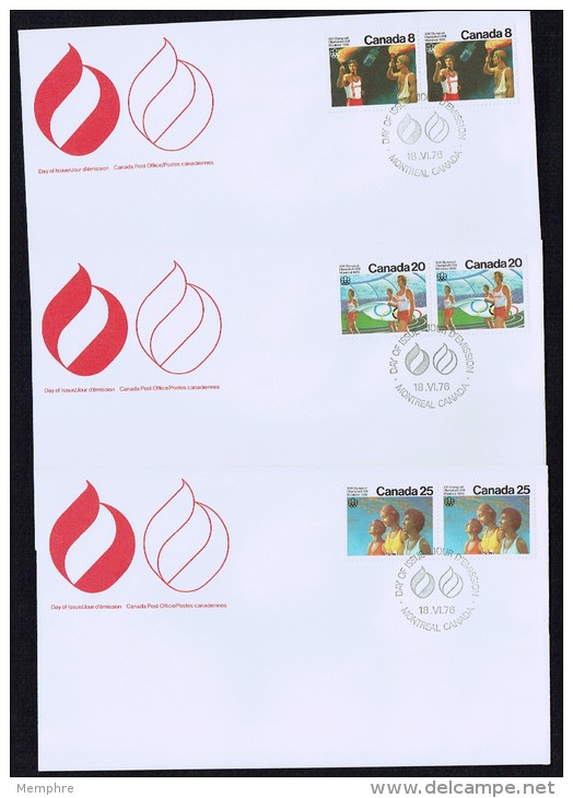 1976 Montreal Olympic Games   Olympic Ceremonies  Sc 681-3   Pairs On Separate FDCs - 1971-1980