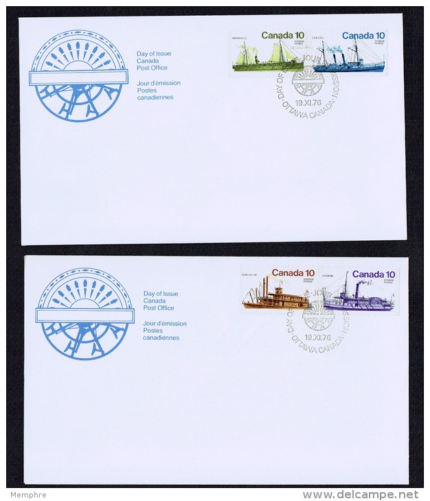 1976  Inland Vessels - Historical Boats  Sc 700-3  Pairs On Separate FDCs - 1971-1980