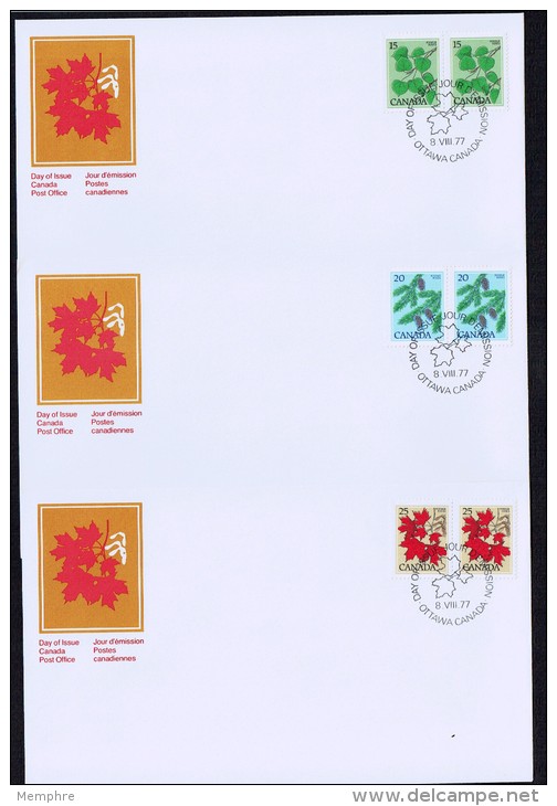 1977  Medium Values Tree Definitives $0,15, $0,20 And $0,25   Sc 717-9   Pairs On Separate FDCs - 1971-1980