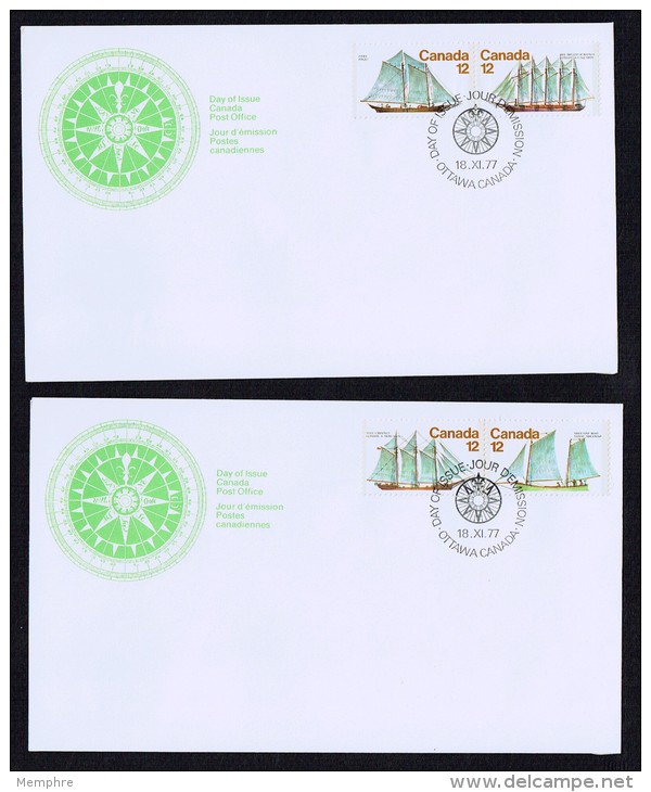 1977  Sailing Vessels  Sc 744-7 Pairs On Separate FDCs - 1971-1980