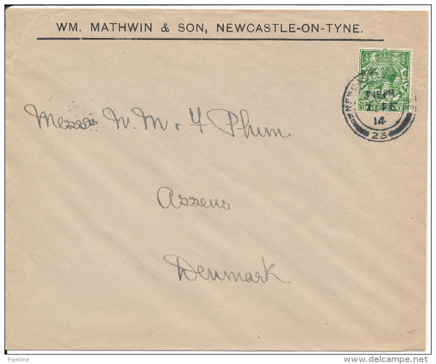 Great Britain Cover Sent To Denmark Newcastle On Tyne 7-2-1914 Single Franked (Wm, Mathwin & Son Newcastle On Tyne) - Brieven En Documenten