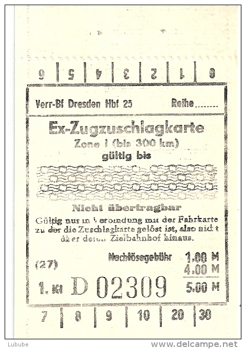DDR - Bhf Dresden Ex-Zugzuschlagkarte                1990 - Europe