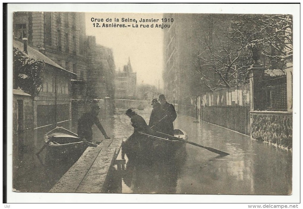 Crue De La Seine , Janvier 1910 , ASNIERES , La Rue D' Anjou , CPA ANIMEE - Asnieres Sur Seine