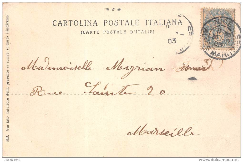 03706  "MONCALIERI (TO) - PANORAMA". ANIMATA. CART. ILLUSTR.  ORIG.  SPEDITA 1903 - Moncalieri