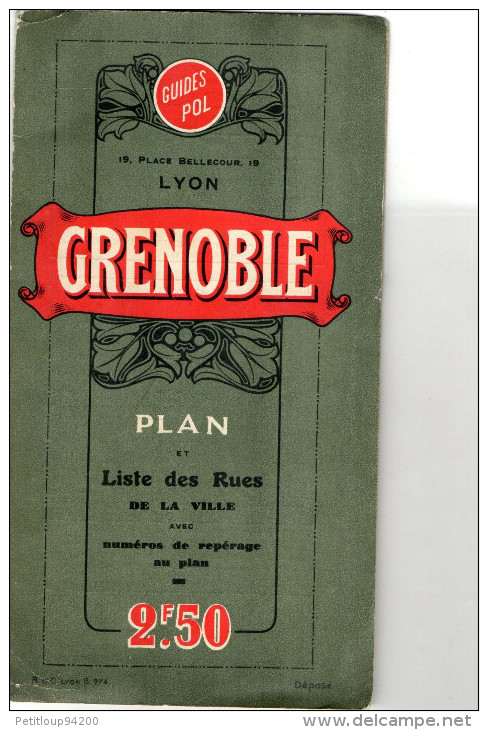 PLAN VILLE DE GRENOBLE + CARTE ROUTIERE DU DAUPHINE  Guides Pol  ANNEES 1950 - Europa