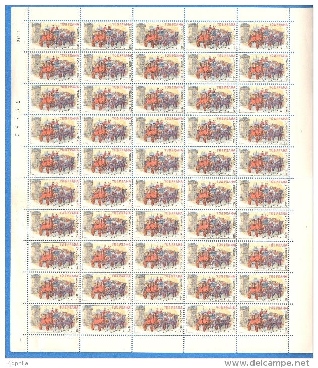 Czechoslovakia 1966 Mailcoach - Sheet Of 50 Dummy Stamps - Specimen Essay Proof Trial Prueba Probedruck Test - Essais & Réimpressions