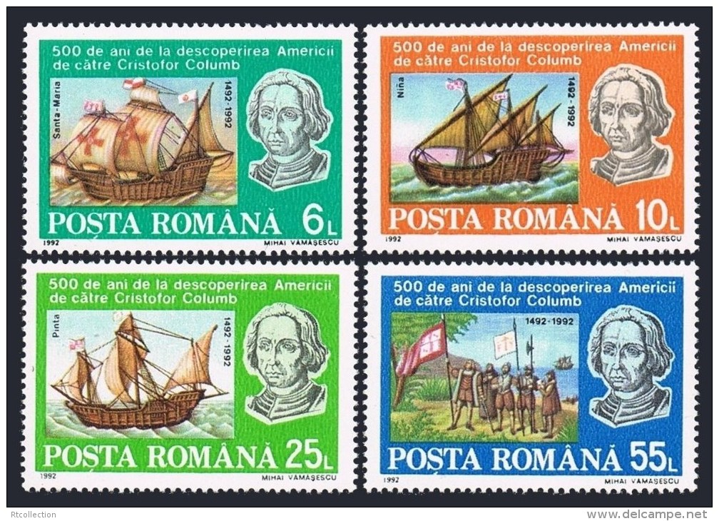 Romania 1992 Discovery Of America 500th Ann Columbus Famous People Ships Map Ship Stamps MNH 3770-3773 Michel 4824-4828 - Ongebruikt