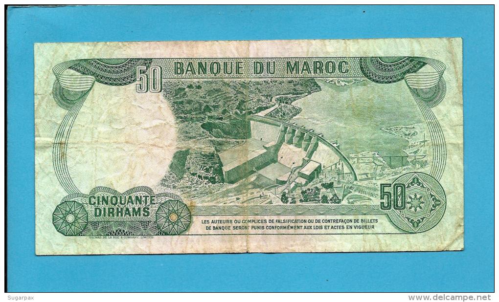 MOROCCO - 50 DIRHAMS - 1985 - Pick 58.b - Sign. 9 - LOW Number 000367 - King Hassan II - BANQUE DU MAROC - Marocco